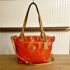 Coach Redish-Orange Patent Leather Mini Shoulder Bag Crossbody Satchel